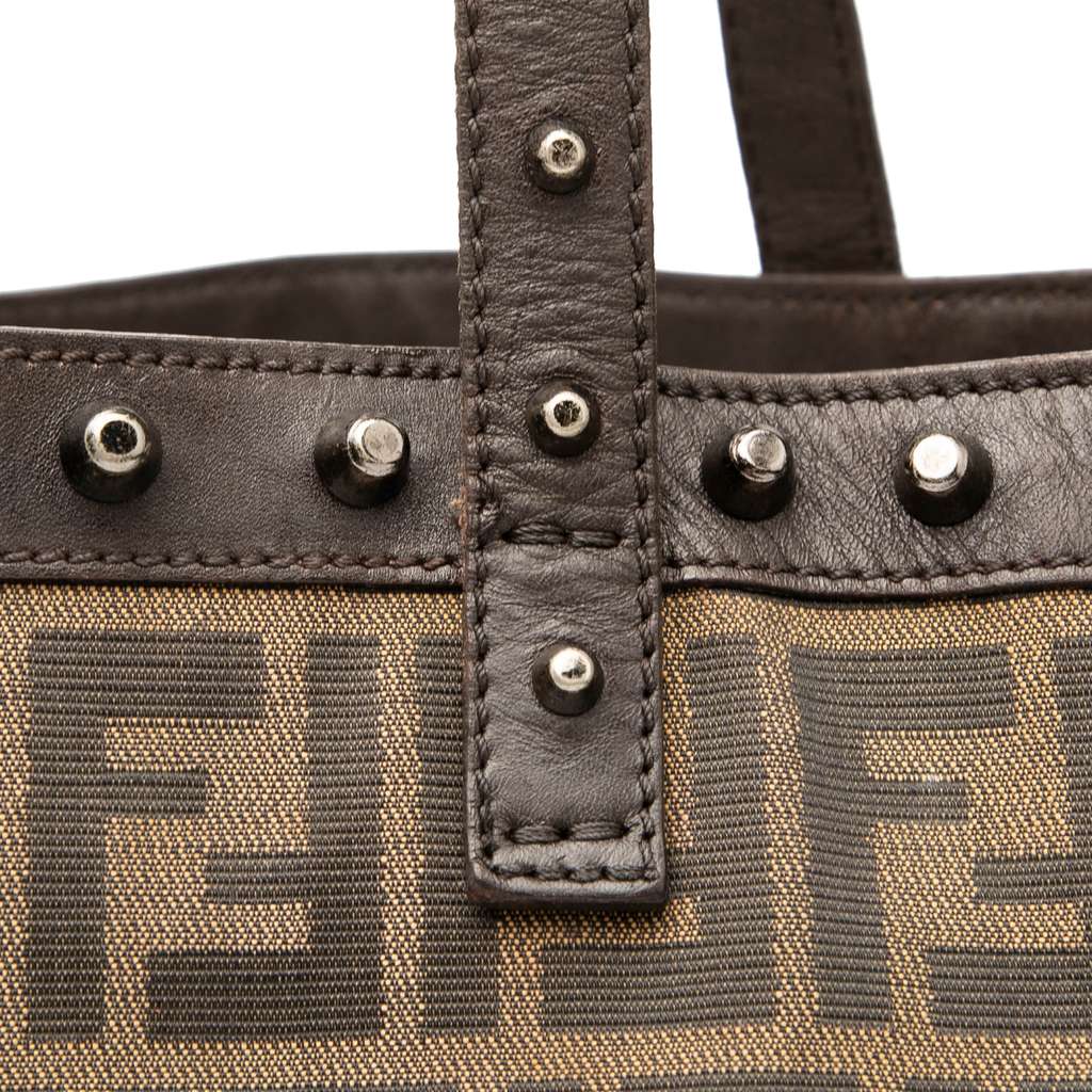 Fendi Medium Zucca Canvas Studded Roll Tote - Detail 2