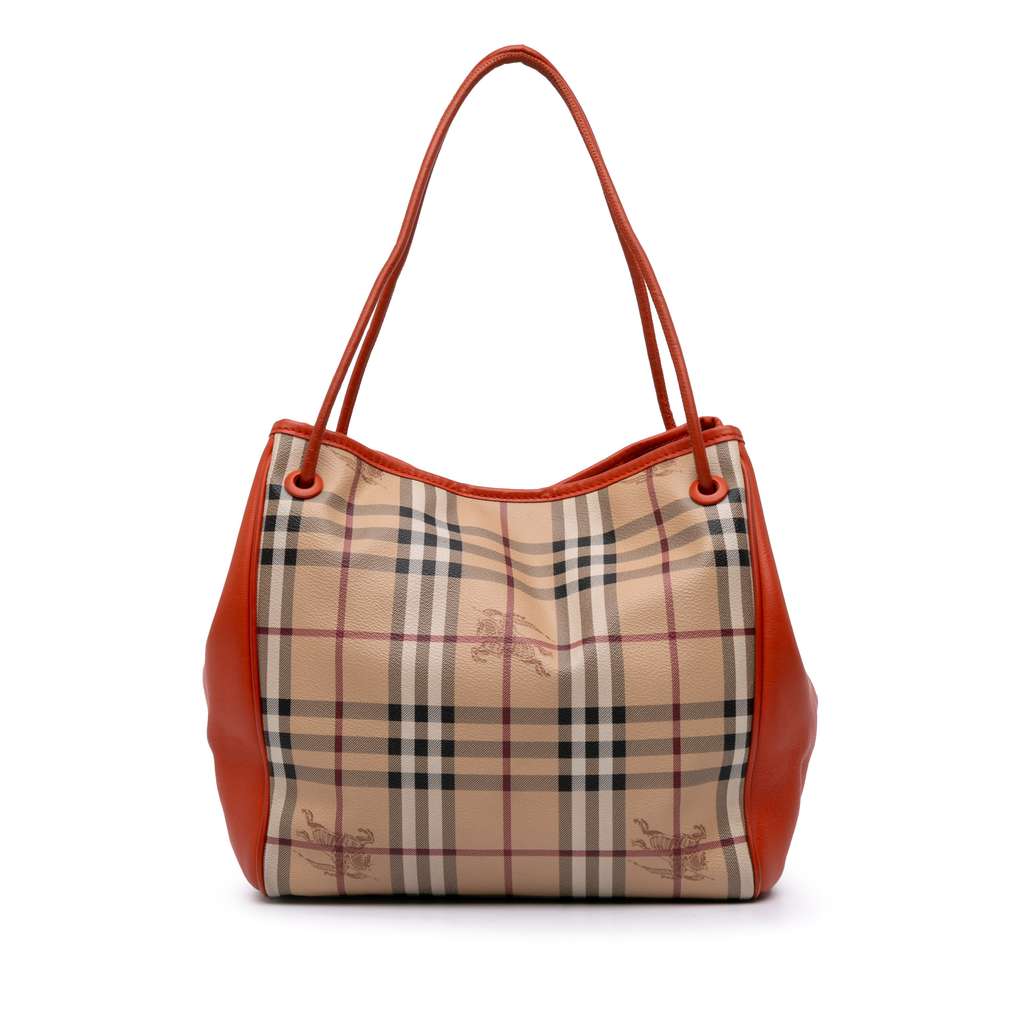 Burberry Small Leather Trimmed Haymarket Check Coated Canvas Canterbury Tote