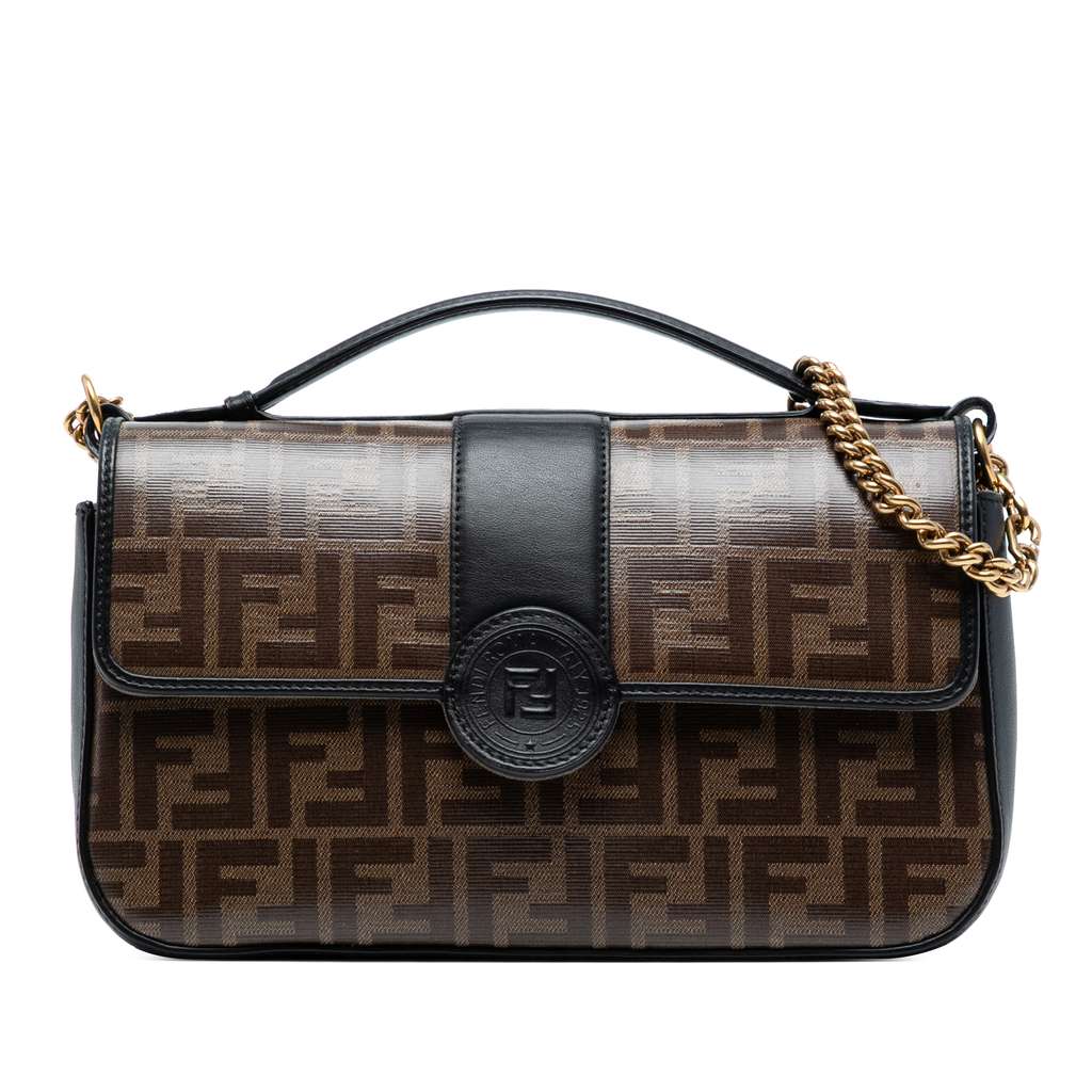 Fendi Zucca Crystal Double F Baguette Satchel