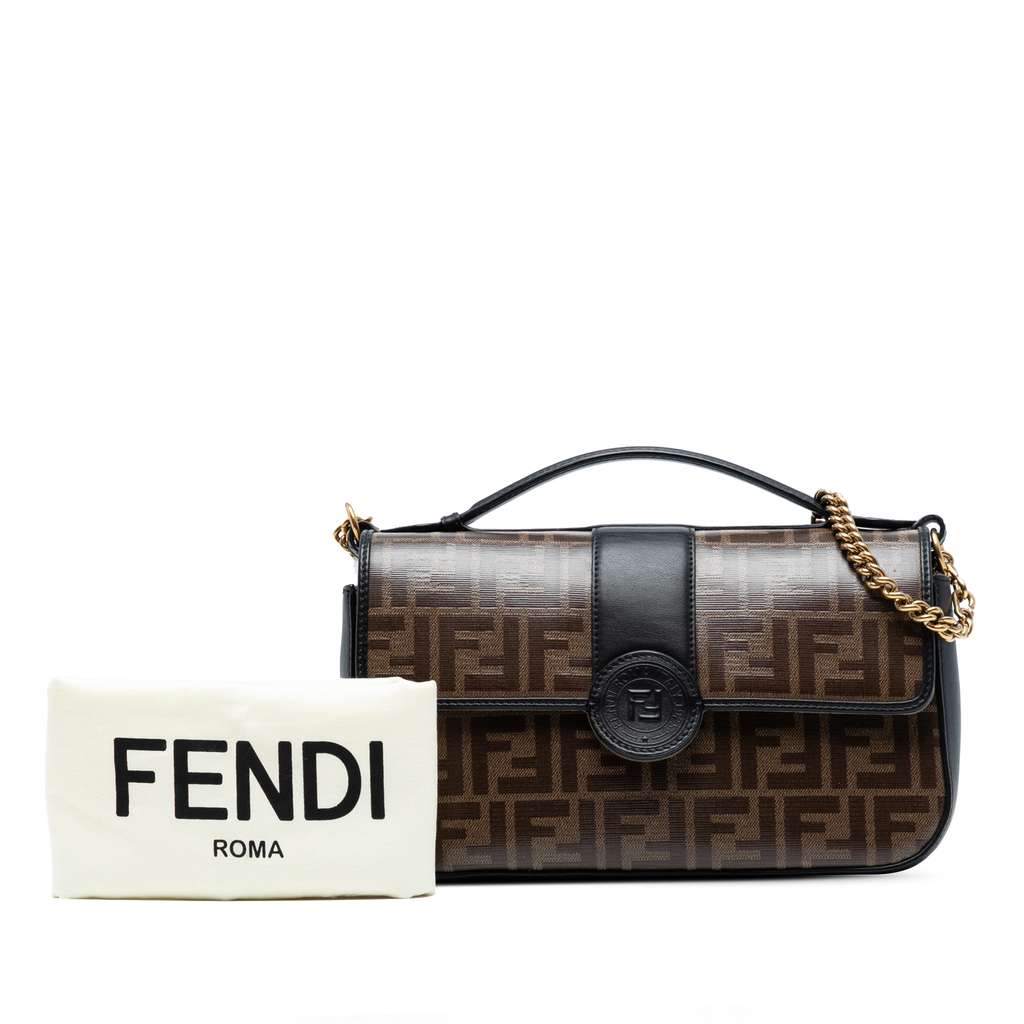 Fendi Zucca Crystal Double F Baguette Satchel - Image 10