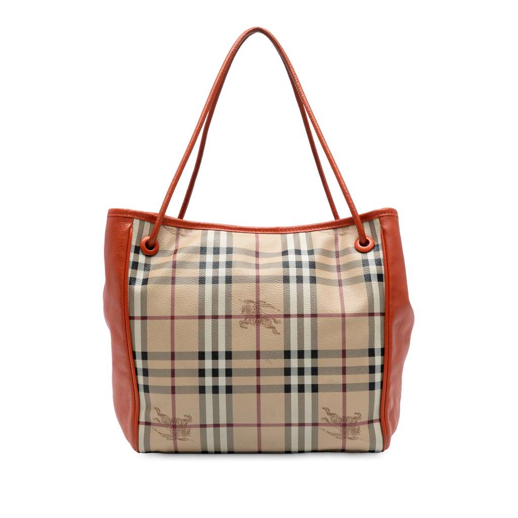 Burberry Small Leather Trimmed Haymarket Check Coated Canvas Canterbury Tote