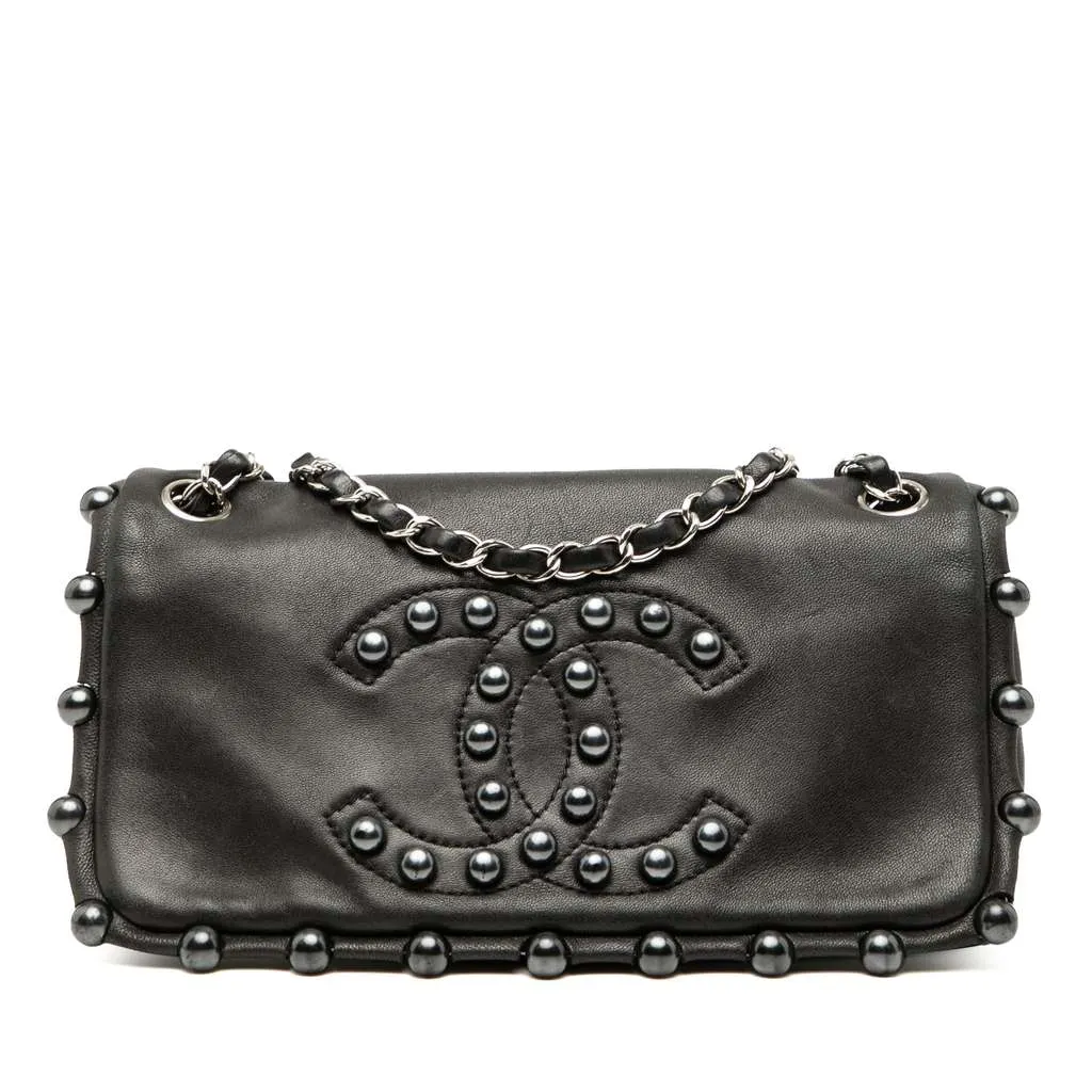 Chanel Lambskin Pearl Obsession Flap Black Leather Good - Front View