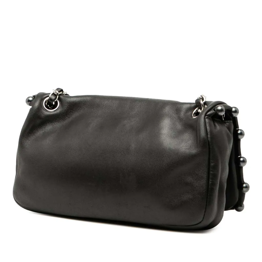 Chanel Lambskin Pearl Obsession Flap Black Leather Good - Back View