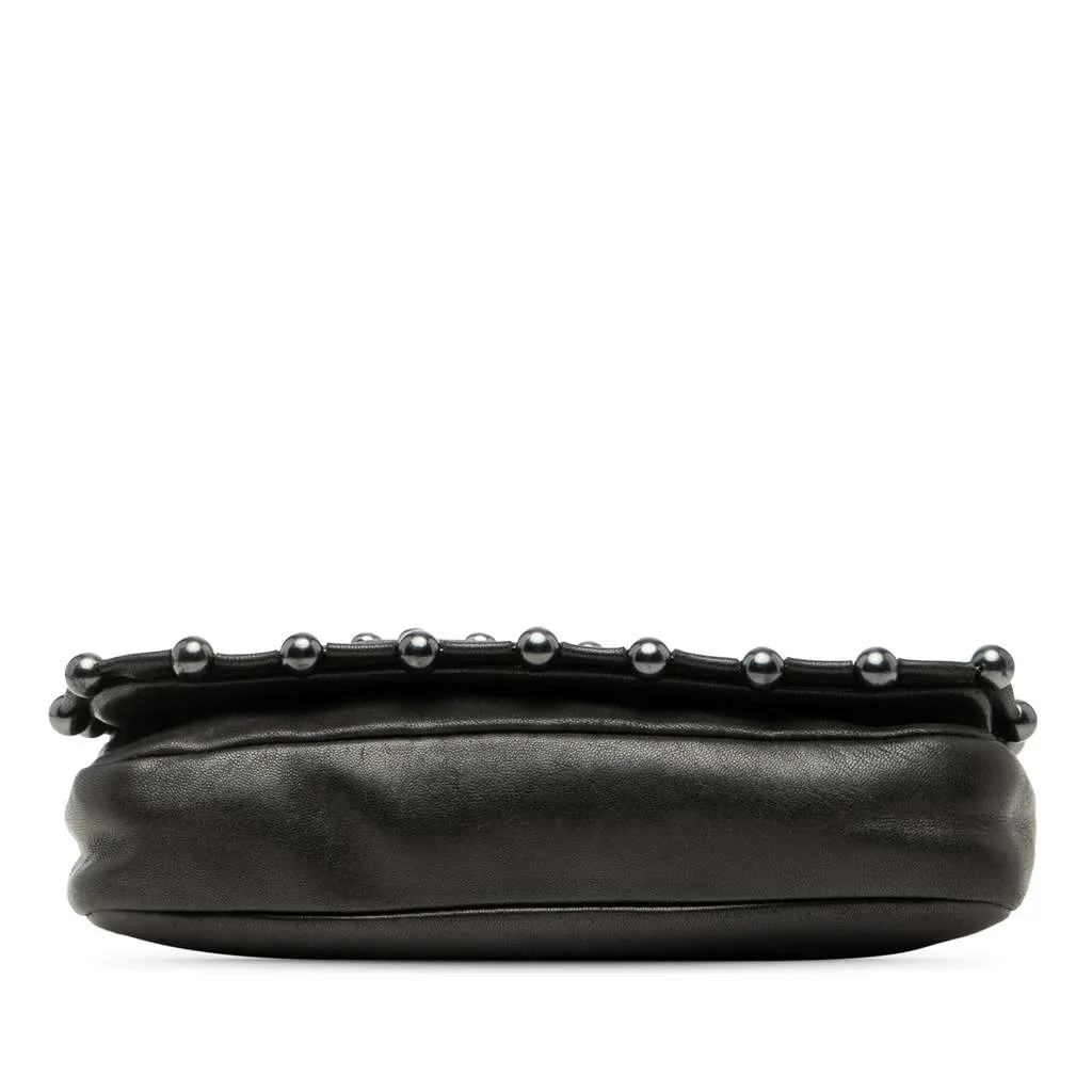 Chanel Lambskin Pearl Obsession Flap Black Leather Good - Inside View