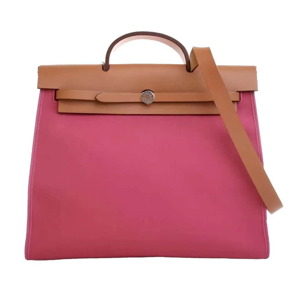 Hermès Toile Herbag Zip 39 Pink Canvas Very good - Front View