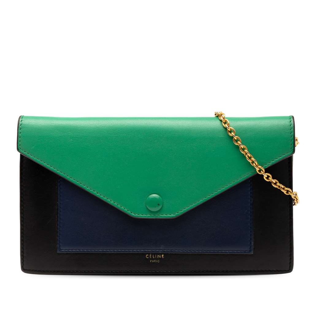 Celine Tricolor Leather Pocket Envelope Wallet On Chain