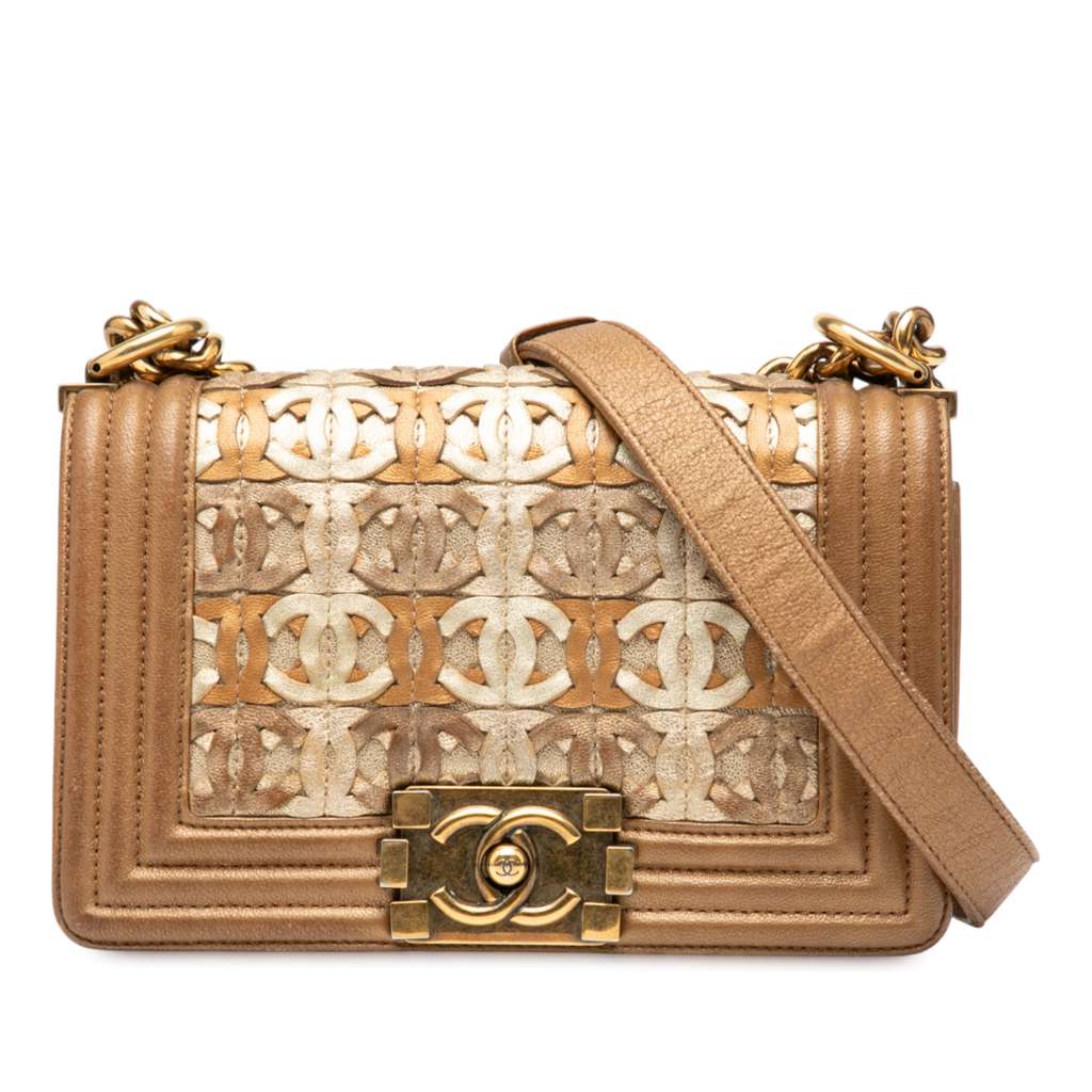 Chanel Small Quilted Metallic Lambskin Interwoven CC Boy Flap