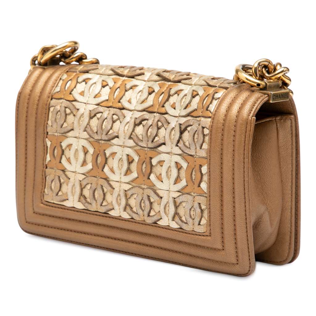 Chanel Small Quilted Metallic Lambskin Interwoven CC Boy Flap - Back view