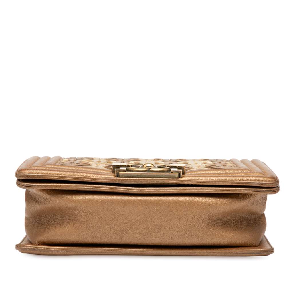 Chanel Small Quilted Metallic Lambskin Interwoven CC Boy Flap - Image 6