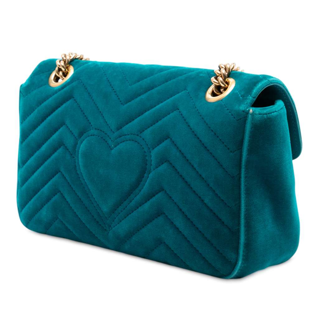 Gucci Medium GG Marmont Matelasse Velvet Shoulder Bag - Back view