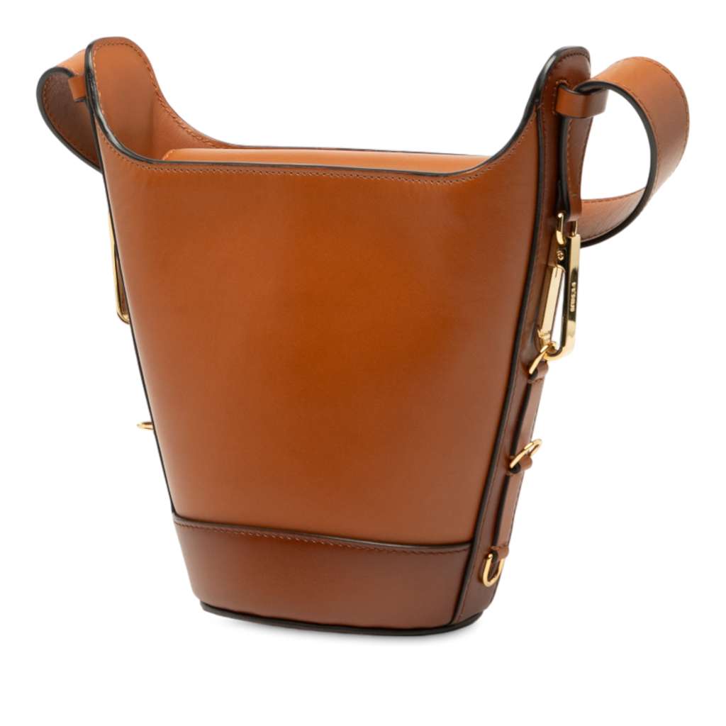 Fendi Leather Debossed Logo Bucket Bag - Back view