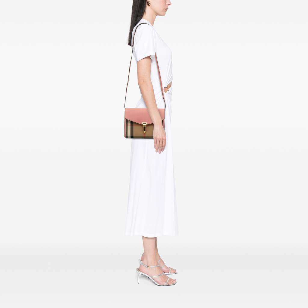 Burberry Small Leather and House Check Canvas Derby Macken Crossbody - Image 14