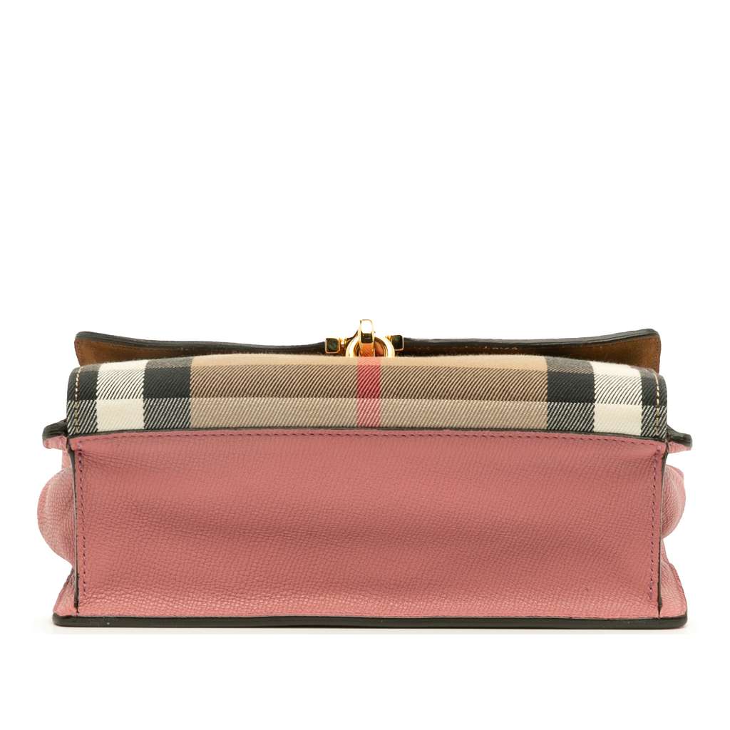 Burberry Small Leather and House Check Canvas Derby Macken Crossbody - Image 6