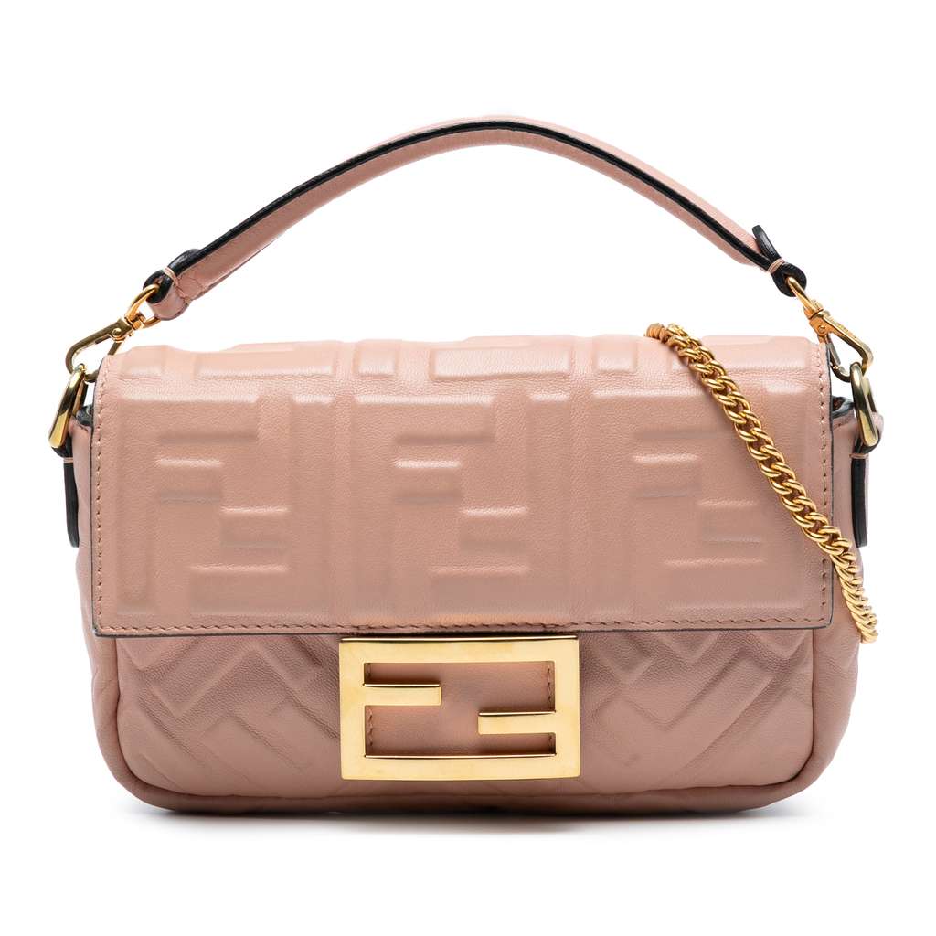 Fendi Mini Zucca Embossed Leather Baguette Satchel