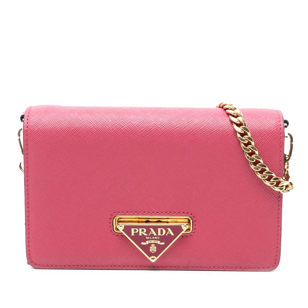 Prada Saffiano Lux Flip Lock Wallet on Chain