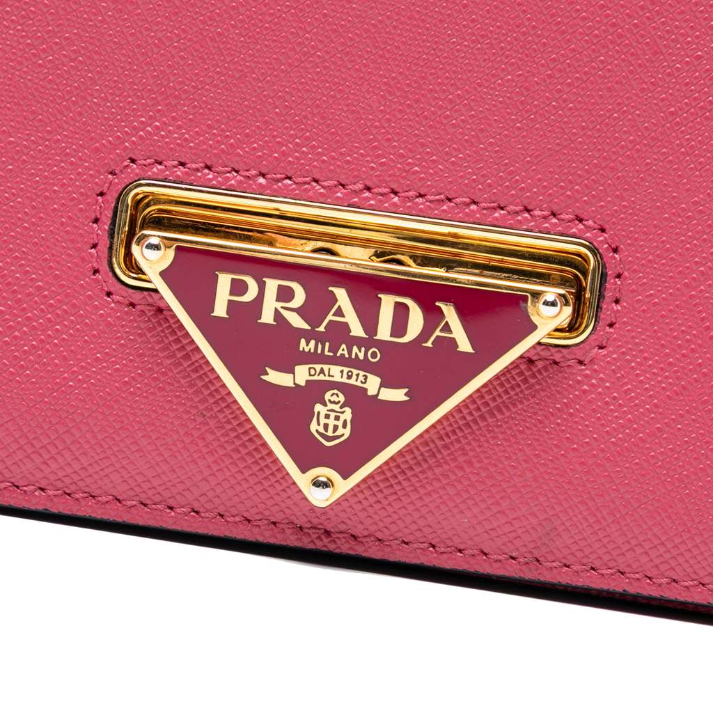 Prada Saffiano Lux Flip Lock Wallet on Chain - Side view