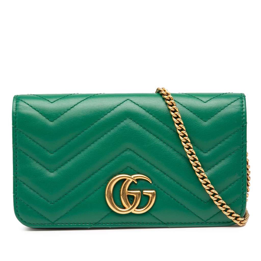 Gucci Mini GG Marmont Matelasse Leather Wallet On Chain