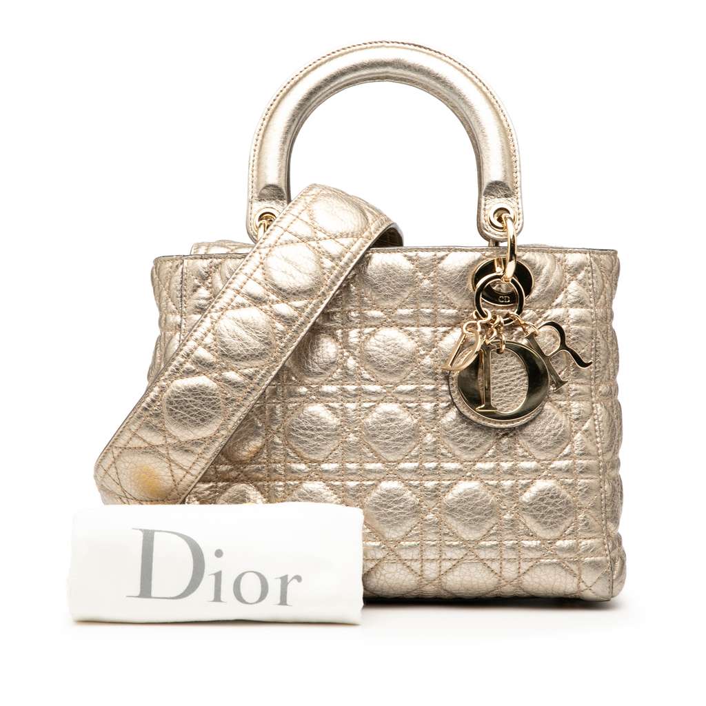 Dior Medium Metallic Grained Calfskin Cannage Supple Lady Dior - Image 10