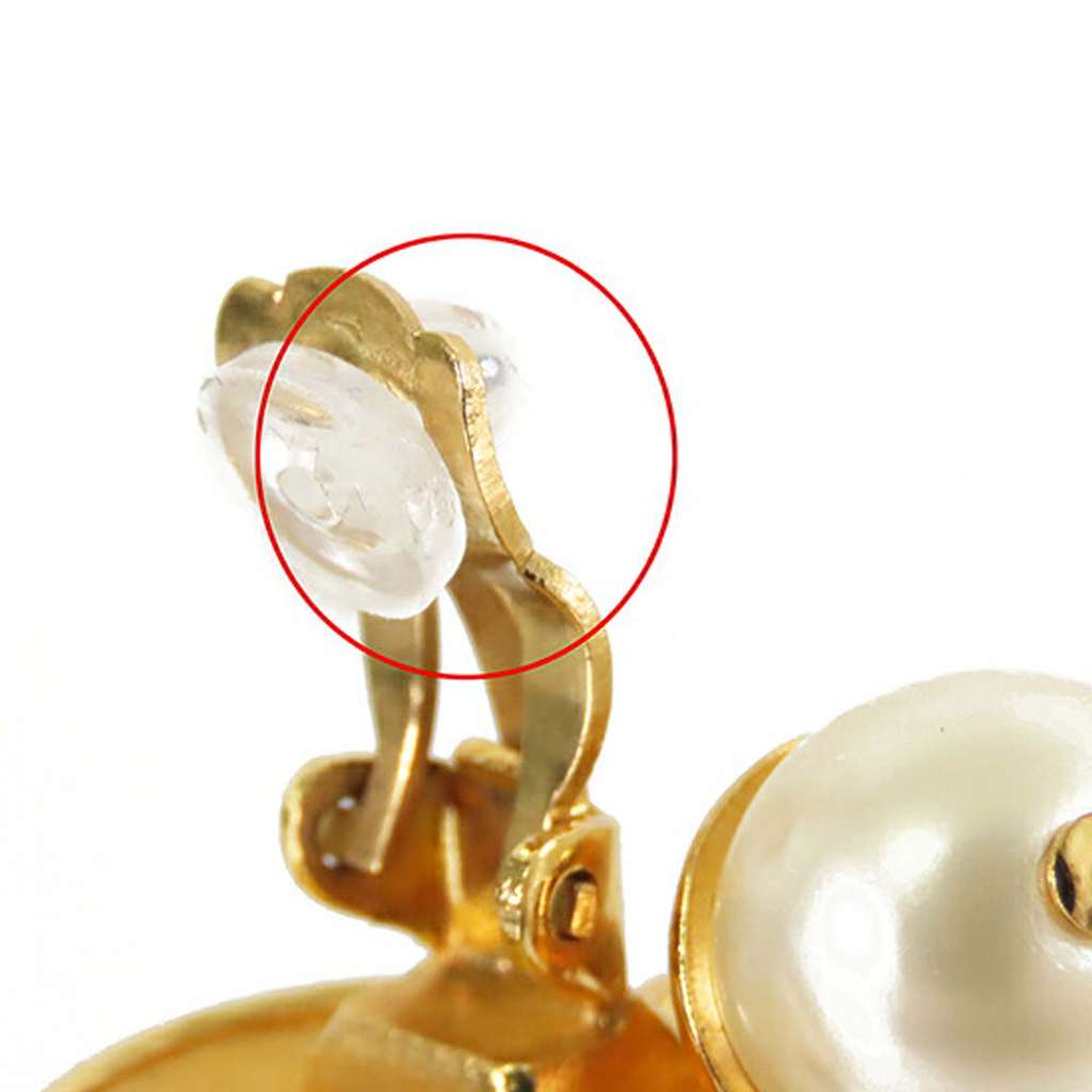 Chanel CC Gold Plated Faux Pearl Drop Clip On Earrings - 5