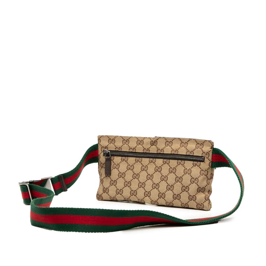Gucci GG Canvas Web Double Pocket Belt Bag - Back view