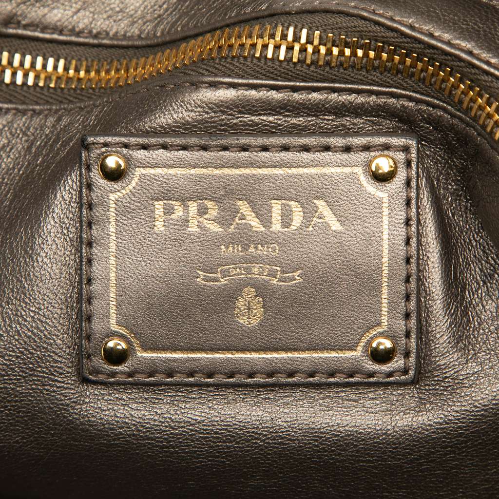 Prada Cervo Lux Lace Print Bauletto Handbag - Side view