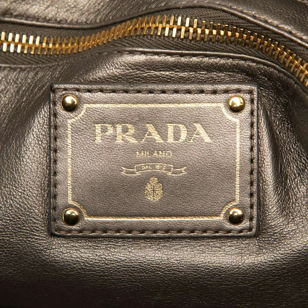 Prada Cervo Lux Lace Print Bauletto Handbag Brown Leather Good - Box View