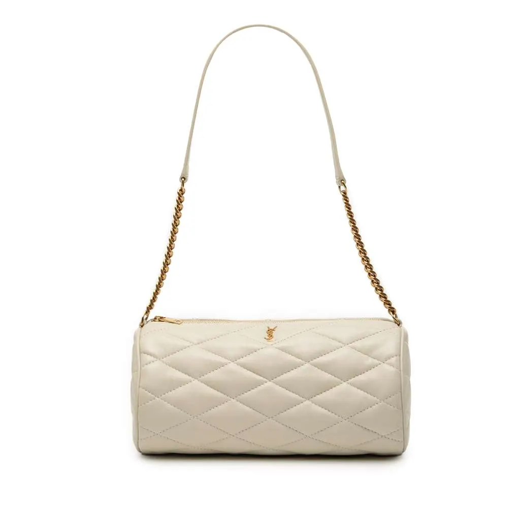 Saint Laurent Small Quilted Lambskin Sade Tube Bag White Leather Good - Front View