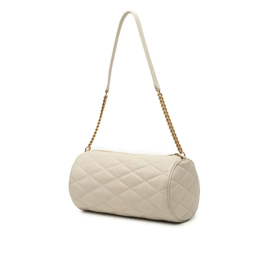 Saint Laurent Small Quilted Lambskin Sade Tube Bag White Leather Good - Back View