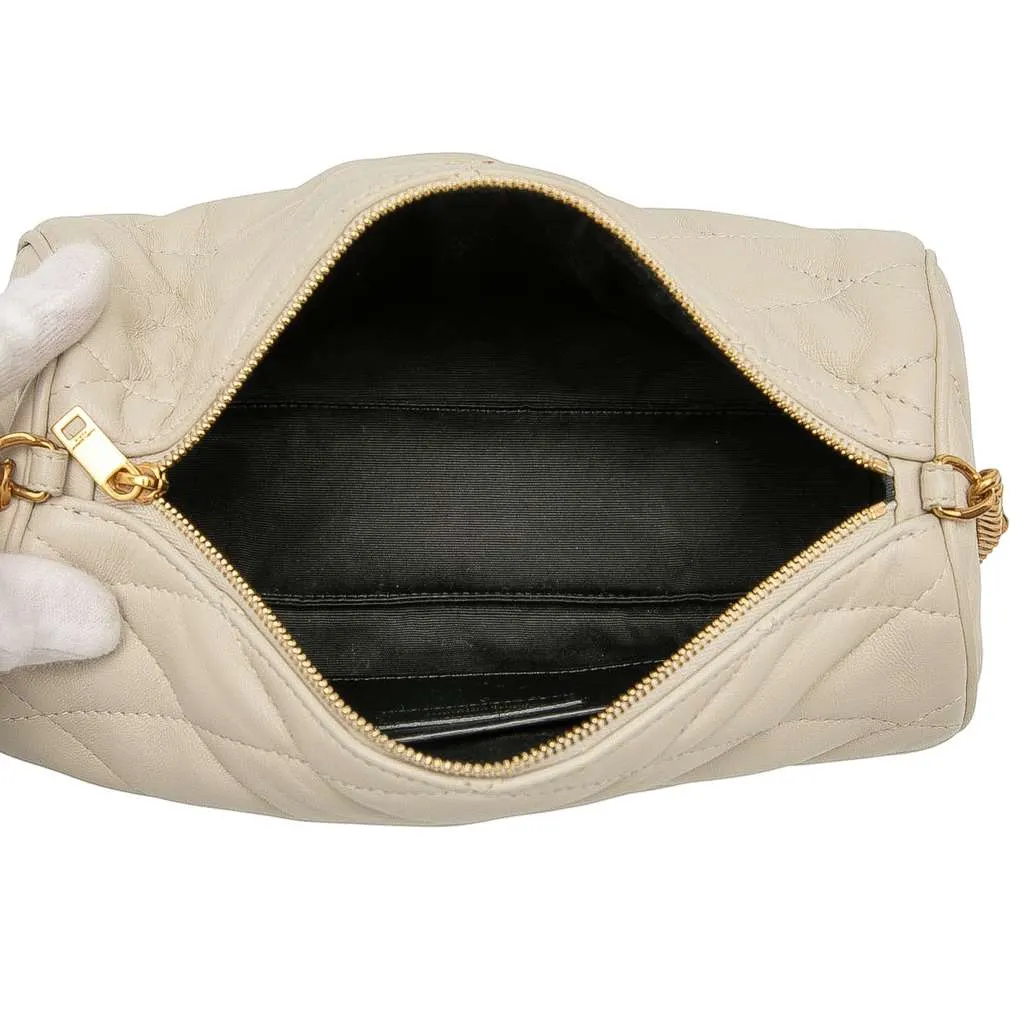 Saint Laurent Small Quilted Lambskin Sade Tube Bag White Leather Good - Model View