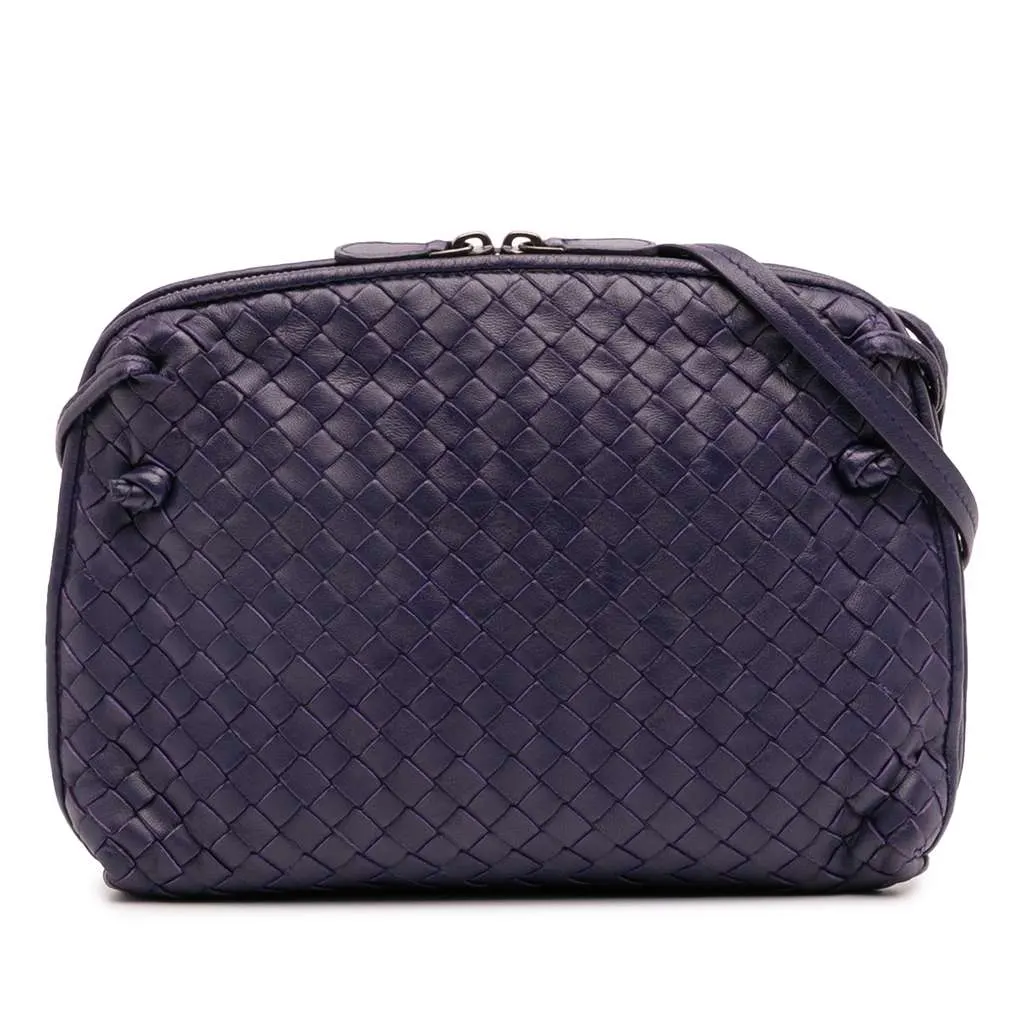 Bottega Veneta Nappa Intrecciato Nodini Crossbody Blue Leather Good - Front View