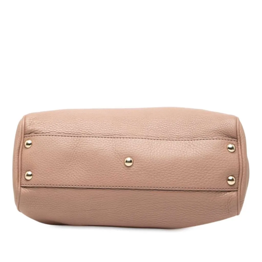 Gucci Small Calfskin Bamboo Shopper Satchel Pink Leather Good - Inside View