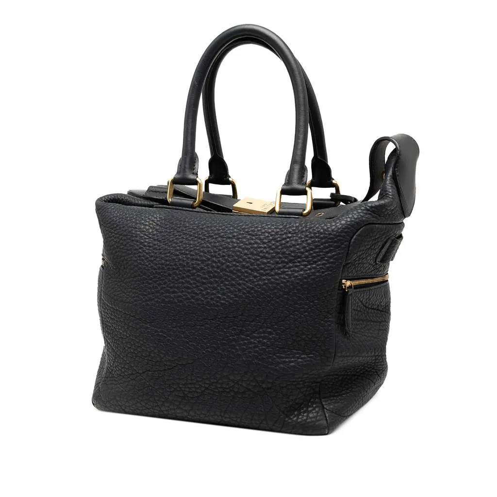 Celine Leather Satchel Blue Leather Good - Back View