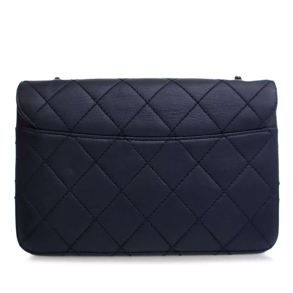 Chanel Mini Lambskin Beauty Lock Flap Blue Leather Good - Back View