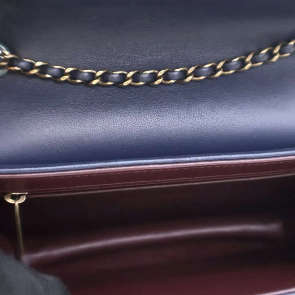 Chanel Mini Lambskin Beauty Lock Flap Blue Leather Good - Model View