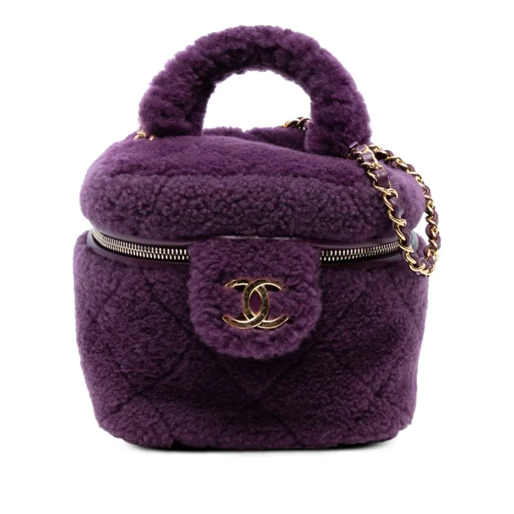 Chanel Small Quilted Shearling Vanity Case Purple Good - Front View