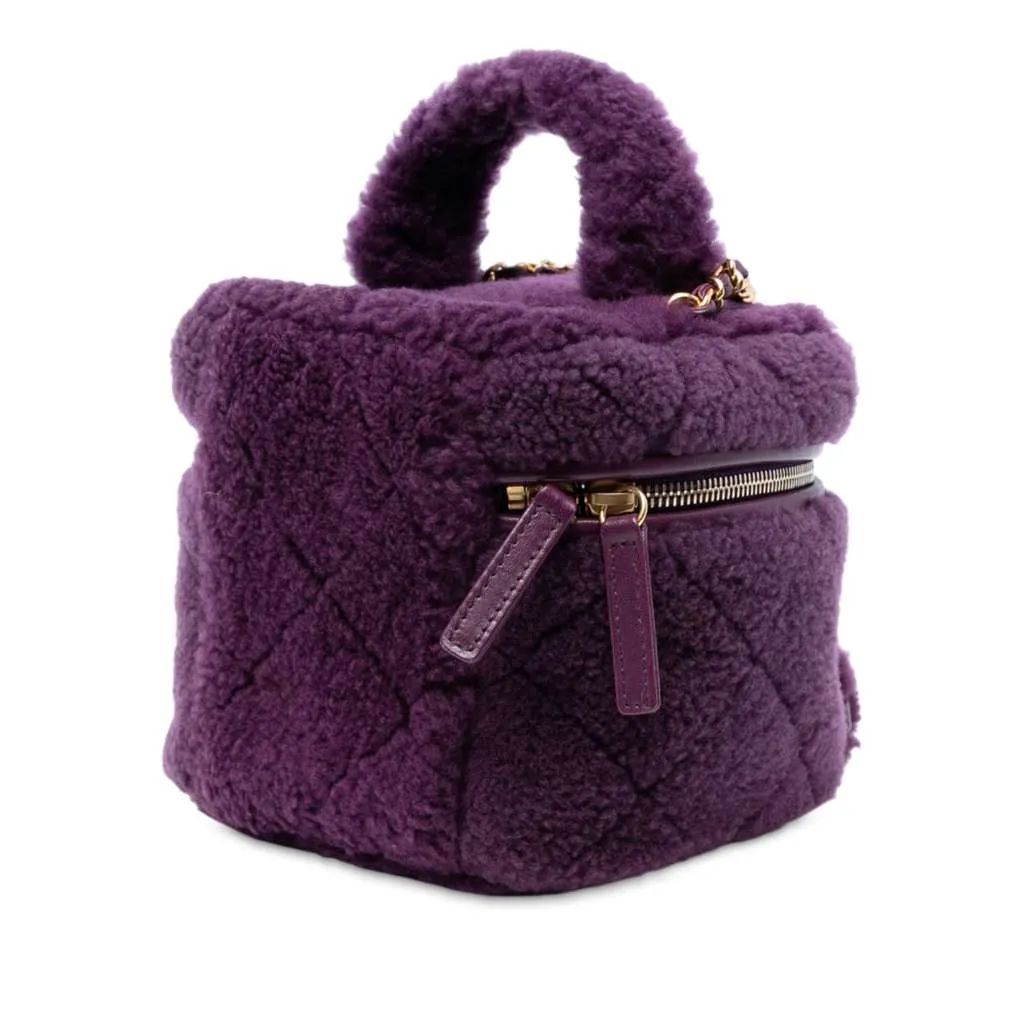 Chanel Small Quilted Shearling Vanity Case Purple Good - Back View
