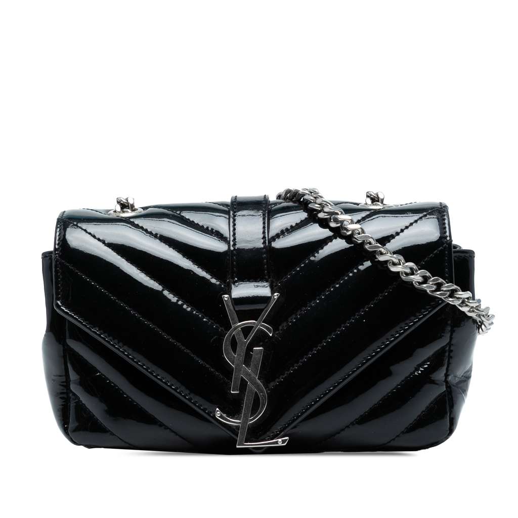 Saint Laurent Baby Patent Chevron Classic Monogram Chain Bag