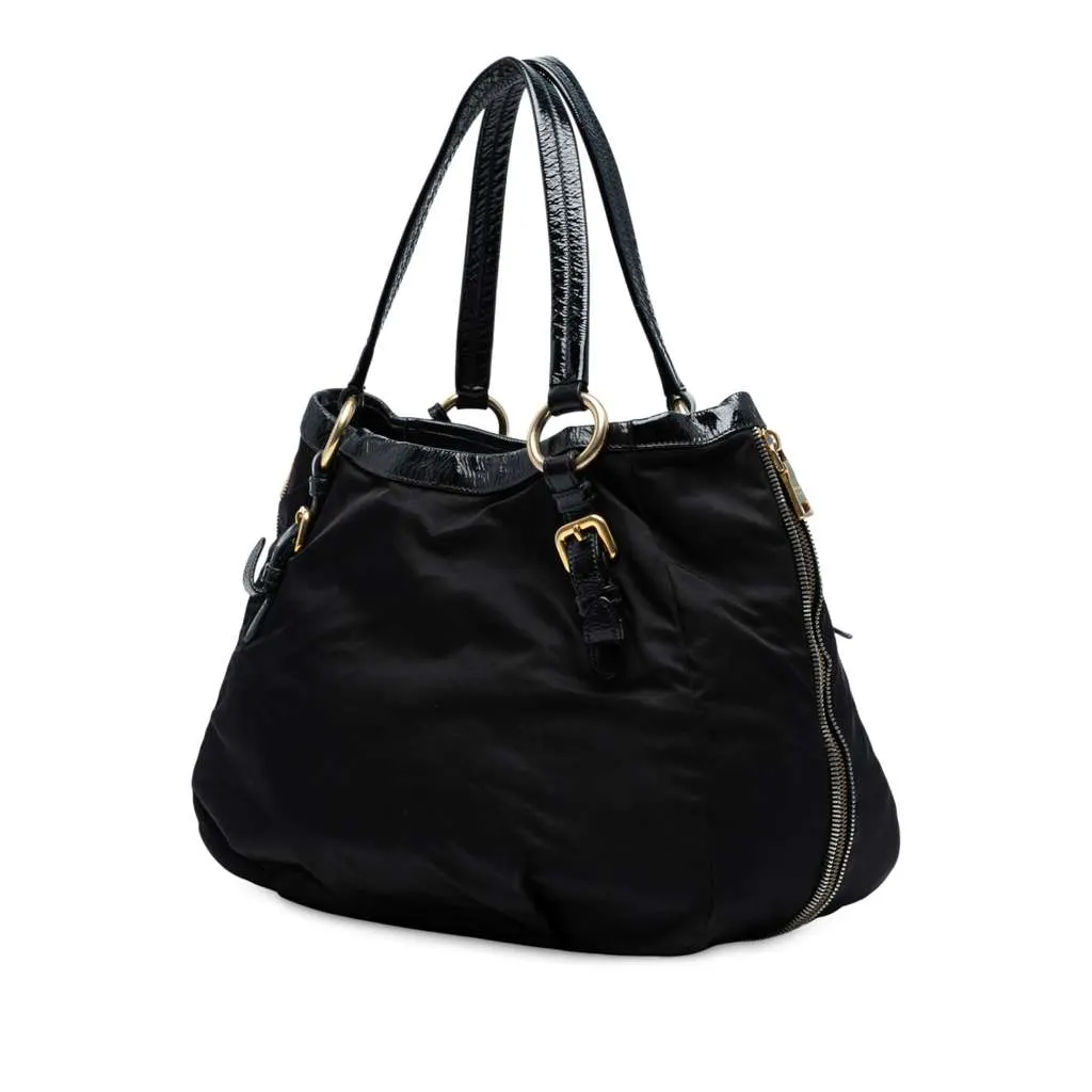 Prada Naplak Trimmed Tessuto Side Zip Tote Black Good - Back View