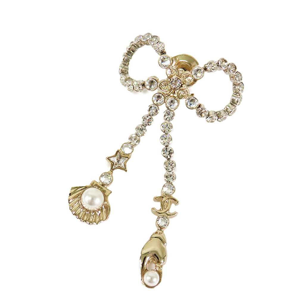 Chanel Gold Plated Rhinestone Embellished Ribbon Marine Brooch