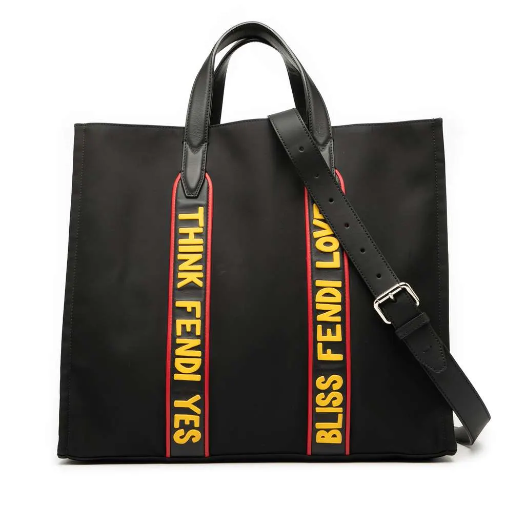Fendi Large Nylon Think Fendi Yes Shopper Tote Black Good - Front View