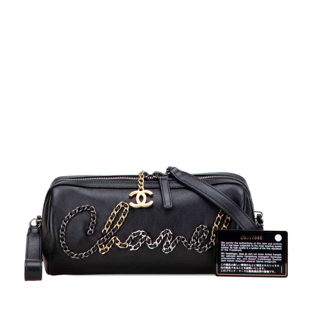Chanel Calfskin Signature Chain Signe Bowling Bag - Image 12
