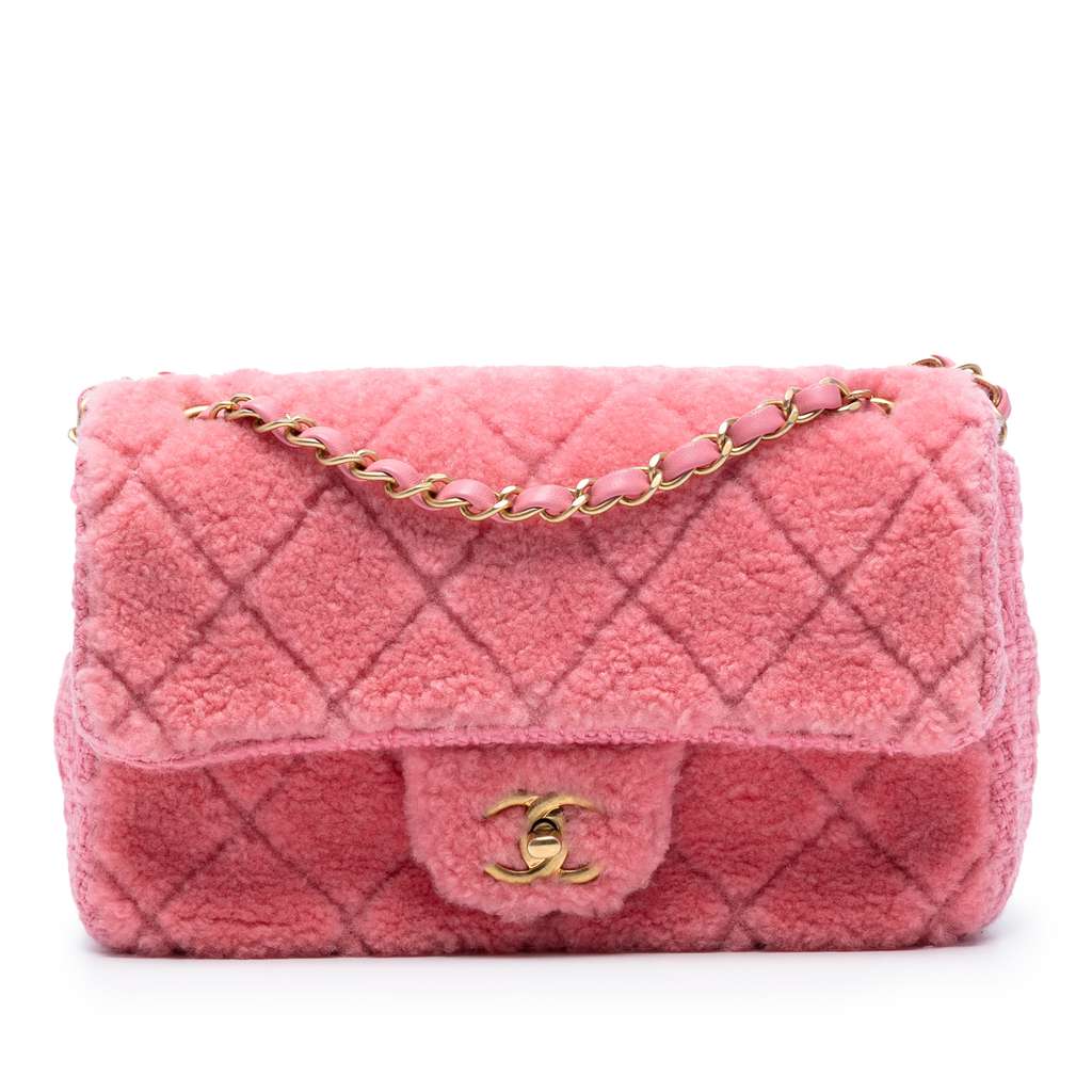 Chanel CC Quilted Shearling and Tweed Single Flap