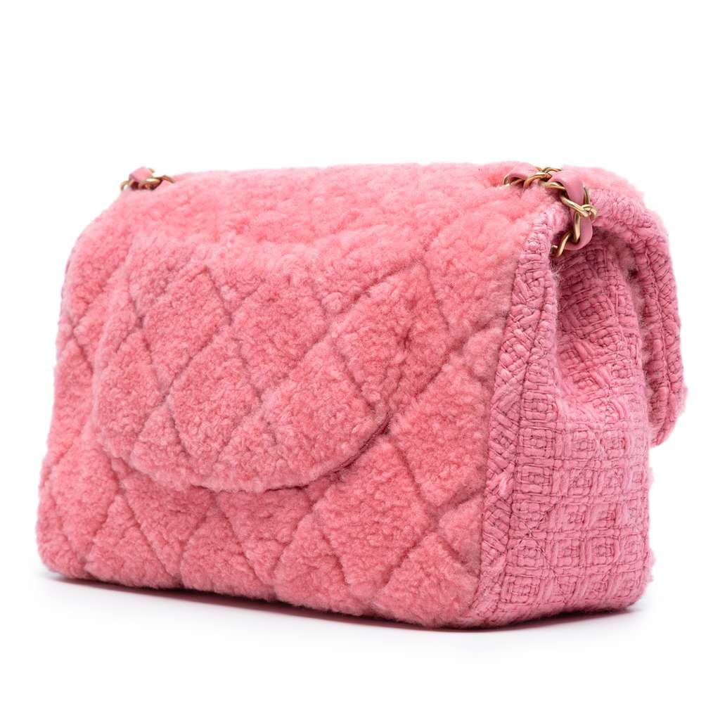 Chanel CC Quilted Shearling and Tweed Single Flap - Back view