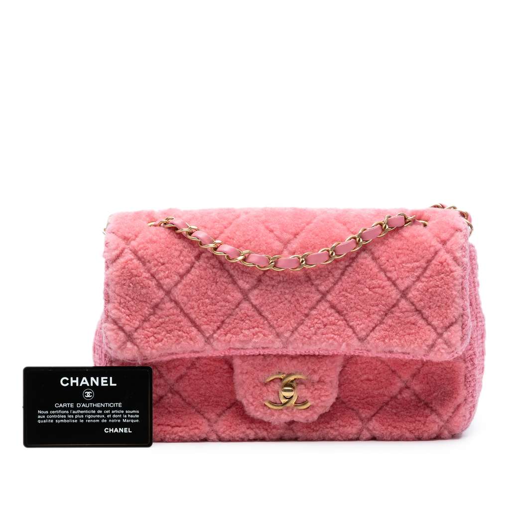 Chanel CC Quilted Shearling and Tweed Single Flap - Image 10