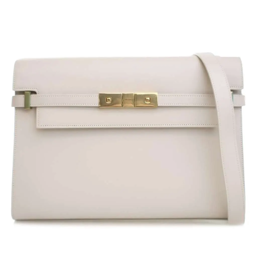 Saint Laurent Medium Leather Manhattan Shoulder Bag White Leather Good - Front View