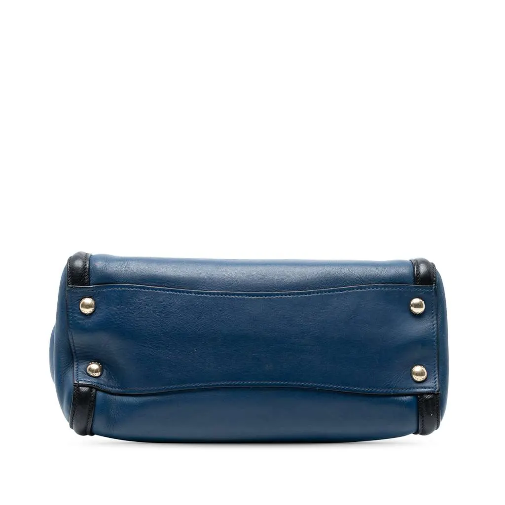 Prada Bicolor Saffiano Trimmed City Calf Double Zip Satchel Blue Leather Good - Inside View