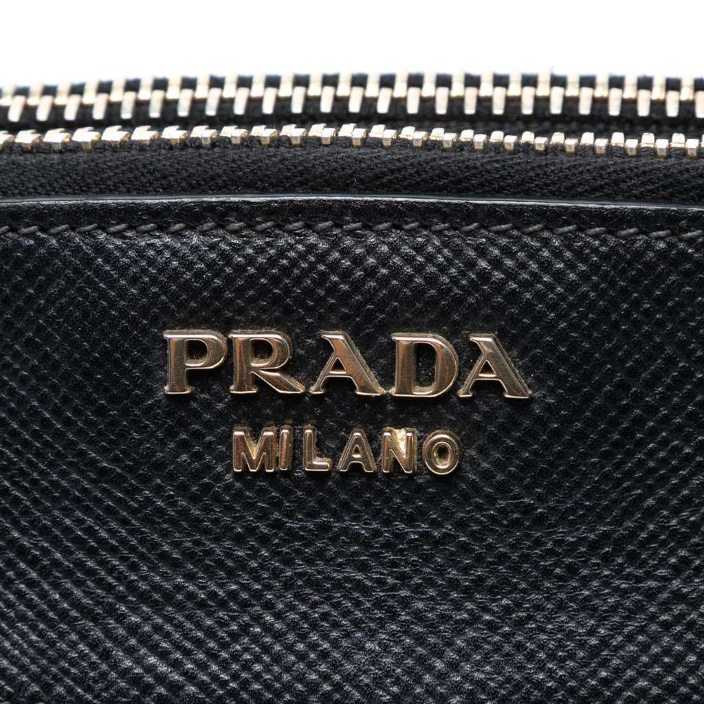 Prada Bicolor Saffiano Trimmed City Calf Double Zip Satchel - Side view