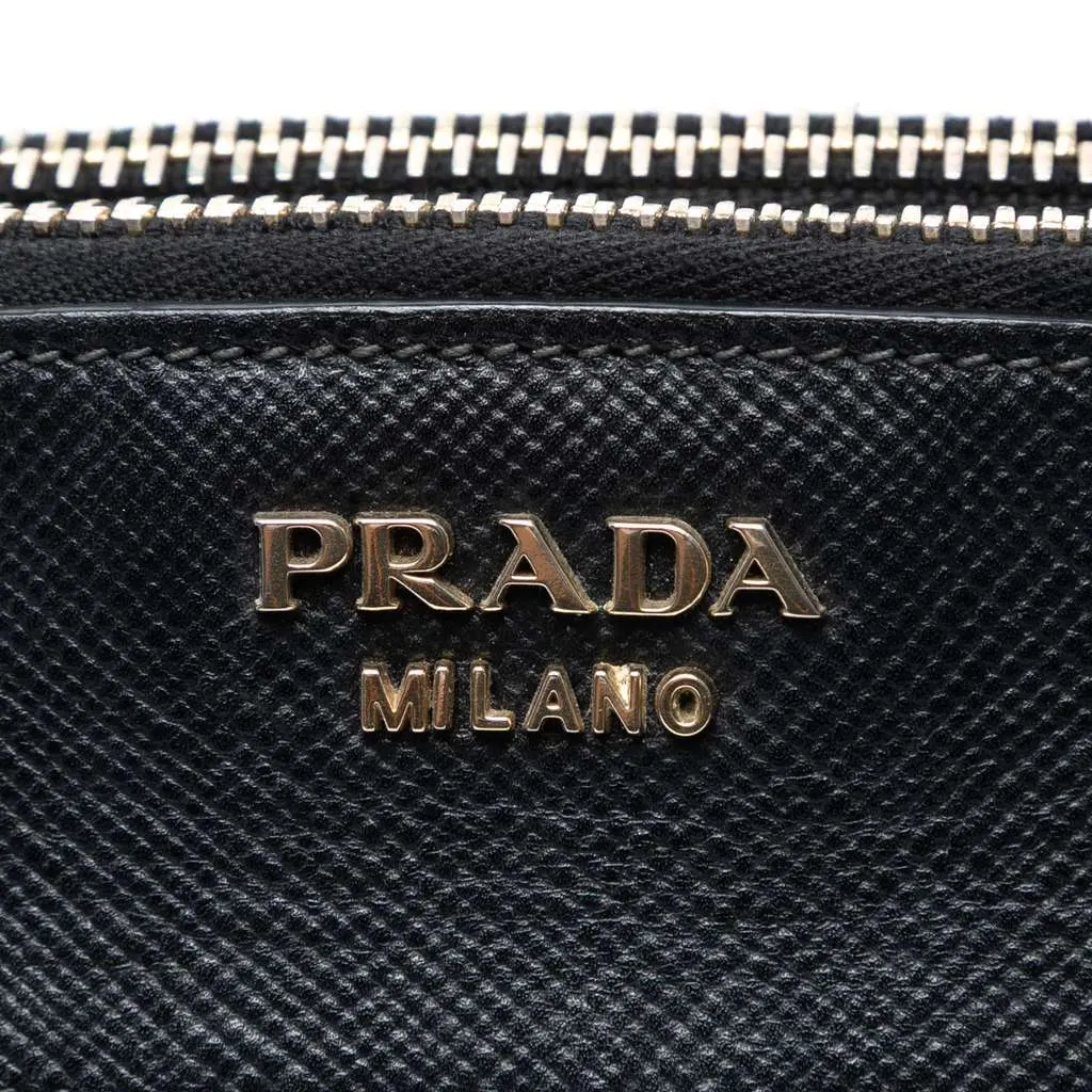 Prada Bicolor Saffiano Trimmed City Calf Double Zip Satchel Blue Leather Good - Box View