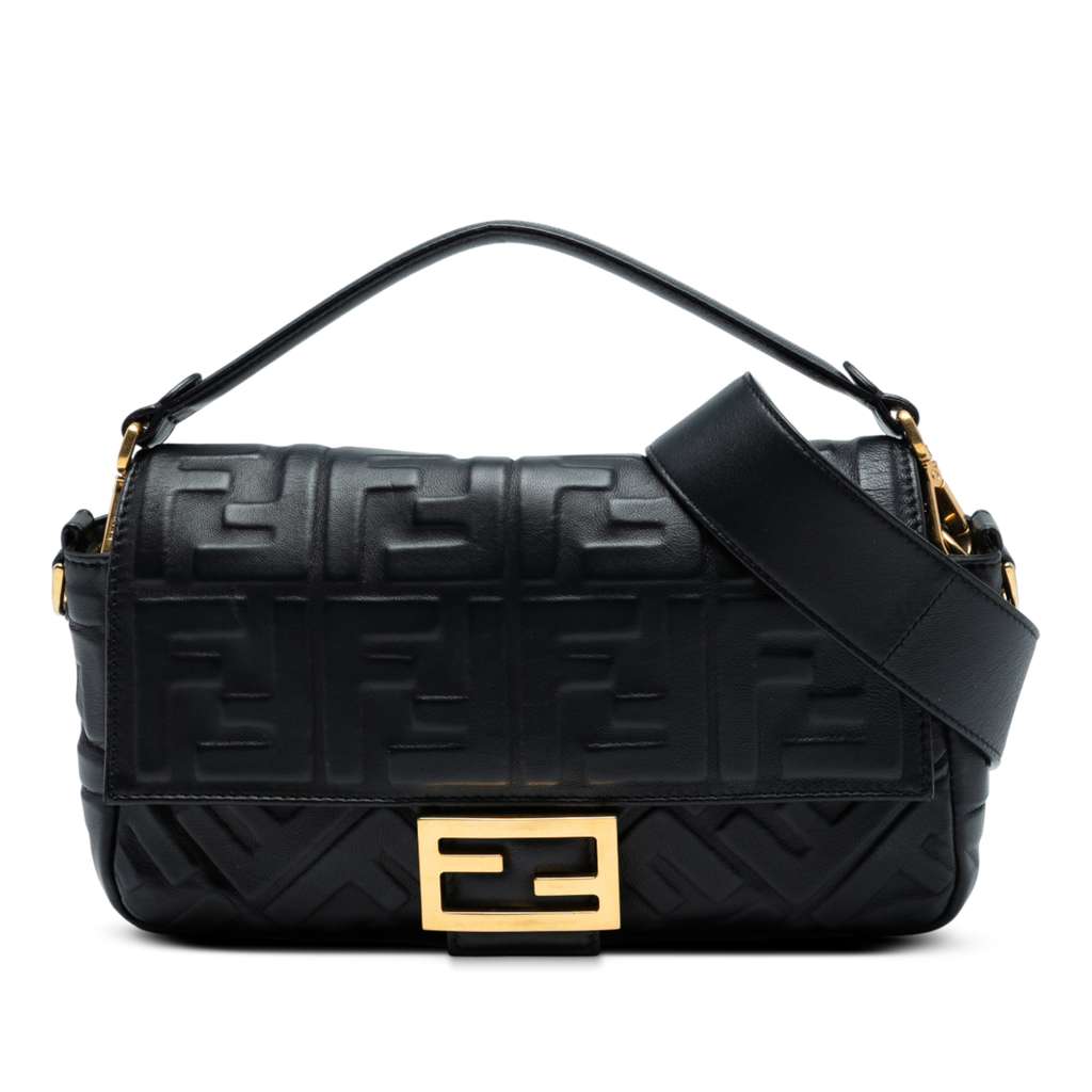 Fendi Zucca Embossed Leather Baguette Satchel