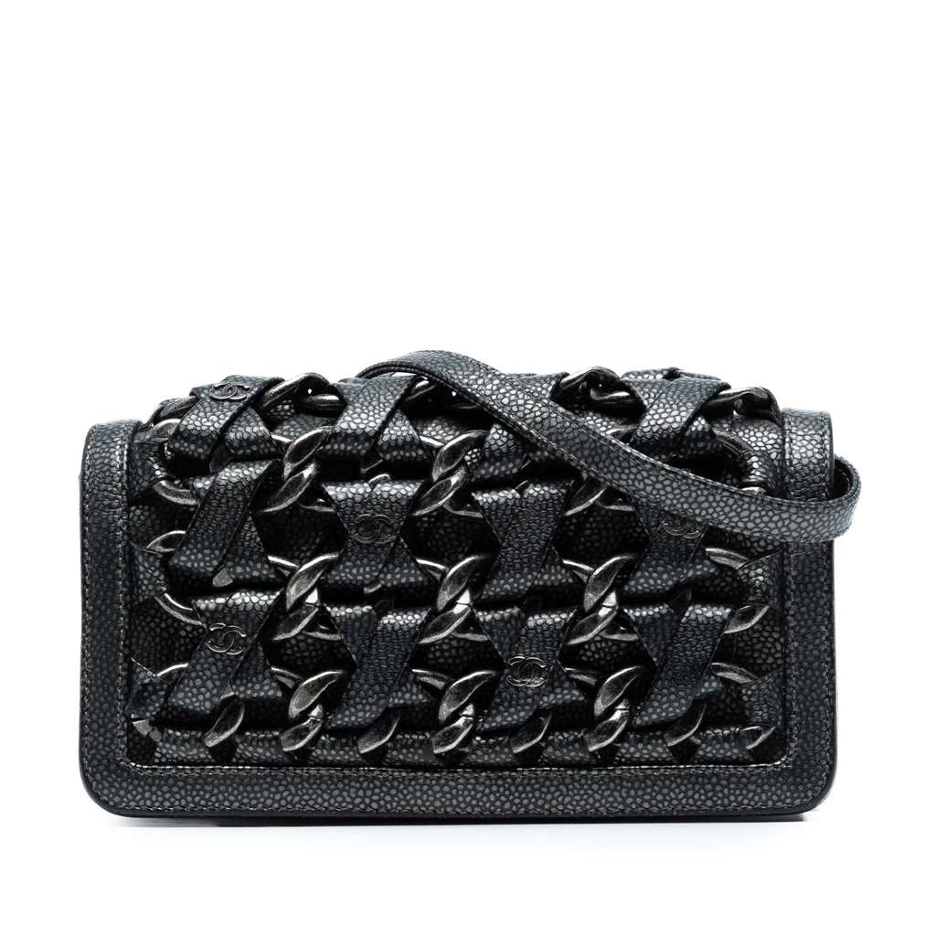 Chanel CC Metallic Caviar Interlaced Chain Clutch on Strap